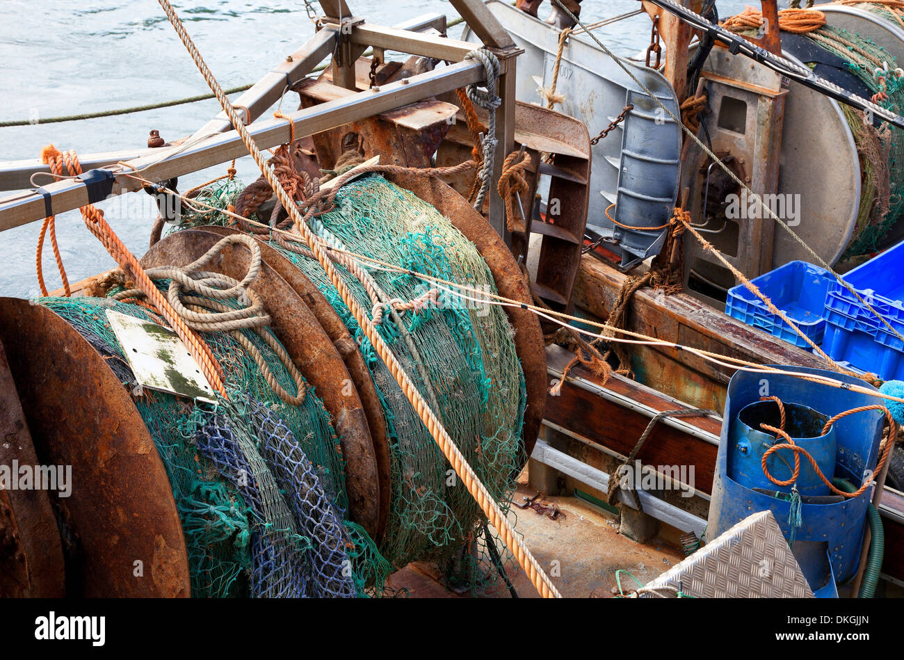 Les filets de pêche, Looe, Cornwall, Angleterre. Banque D'Images