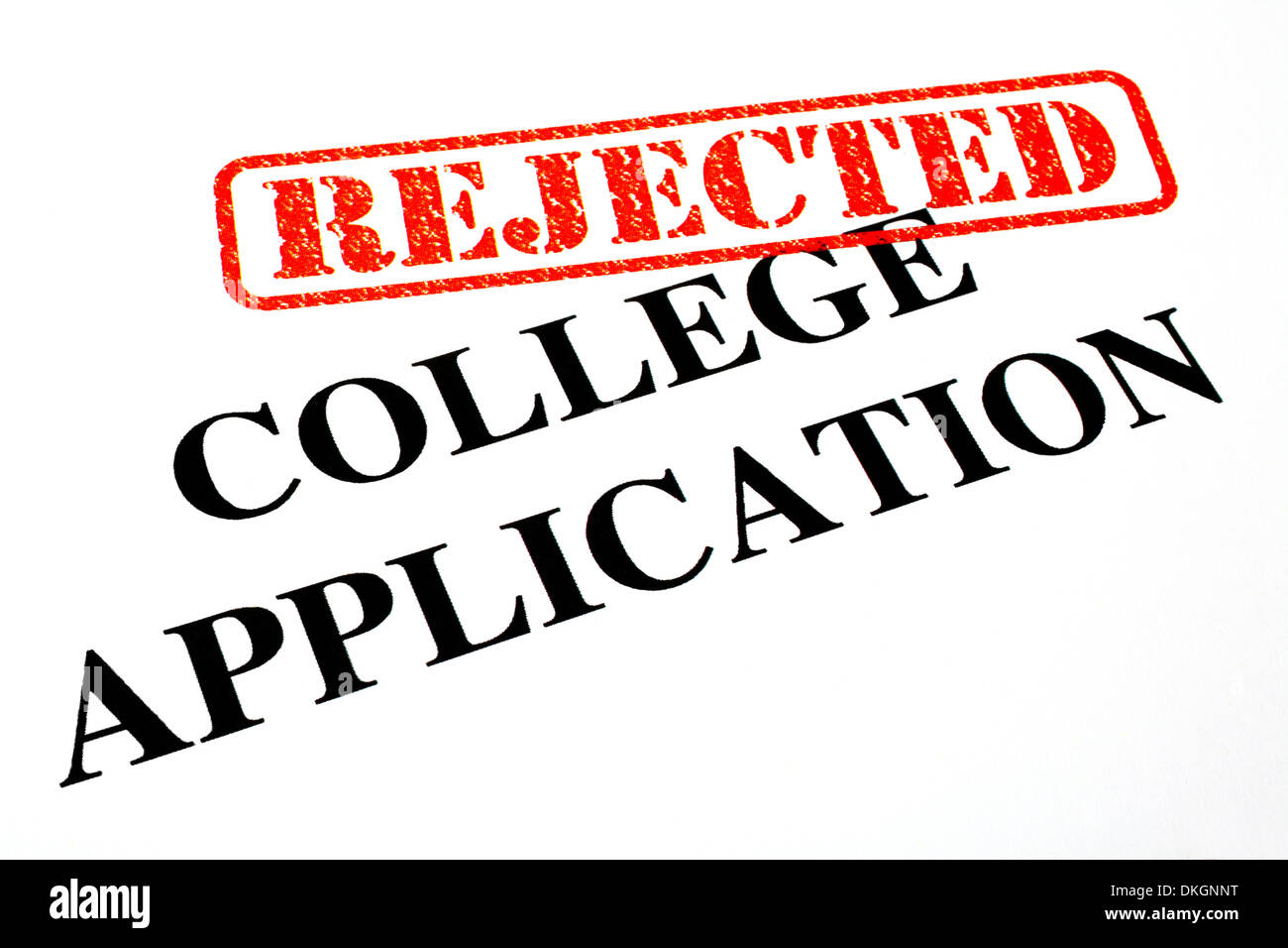 Close-up of a "rejeté" College lettre de motivation. Banque D'Images