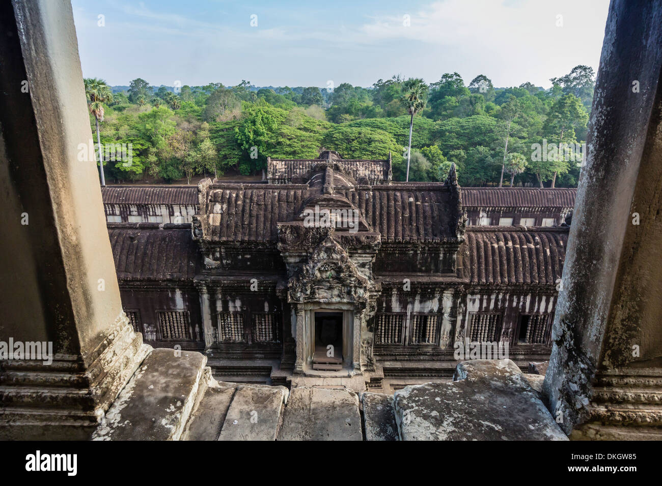 Terrasse supérieure à Angkor Wat, Angkor, Site du patrimoine mondial de l'UNESCO, la Province de Siem Reap, Cambodge, Indochine, Asie du Sud, Asie Banque D'Images