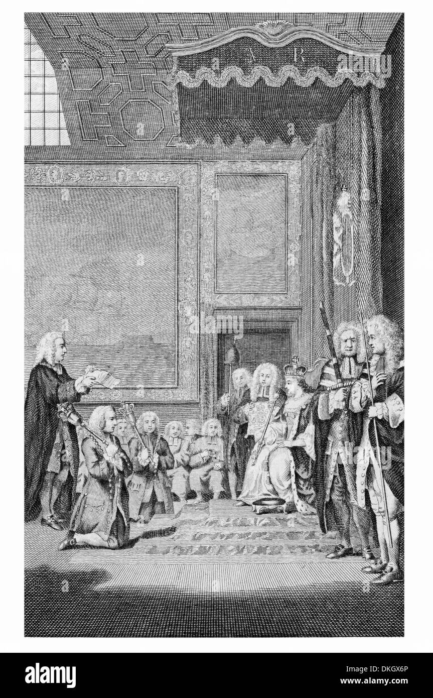 James Douglas, 2 Duc de Queensberry et 1er duc de Douvres Présentation de l'acte d'Union à Queen Anne Banque D'Images