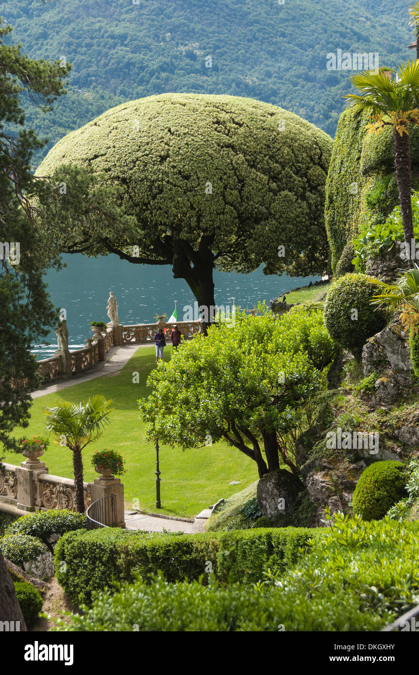 Terrasse avec des topiaires géantes, Villa Barbonella, Lac de Côme, Lombardie, Italie, Europe Banque D'Images