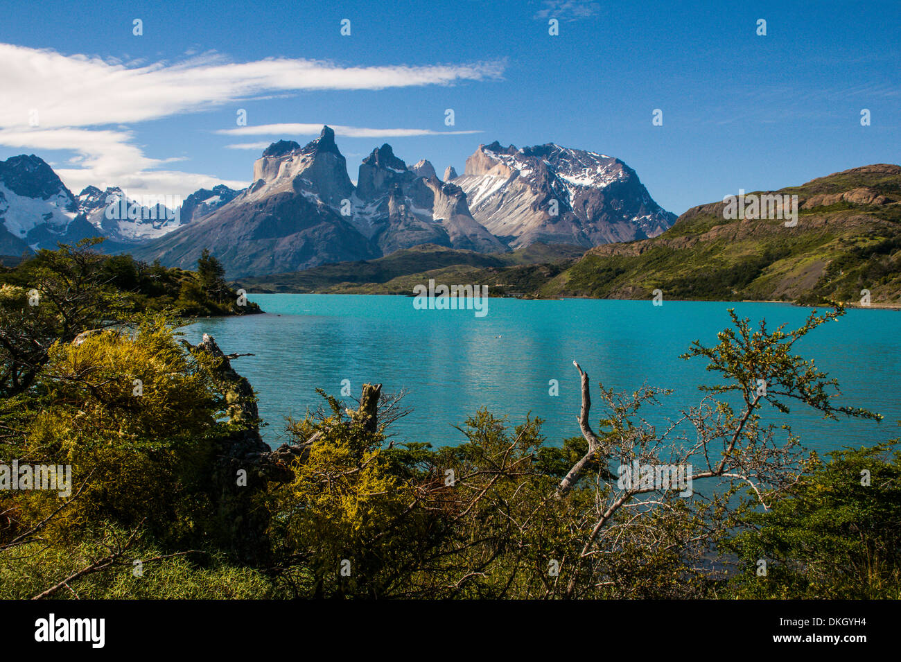 Le lac Pehoe dans le Parc National Torres del Paine, Patagonie, Chili, Amérique du Sud Banque D'Images
