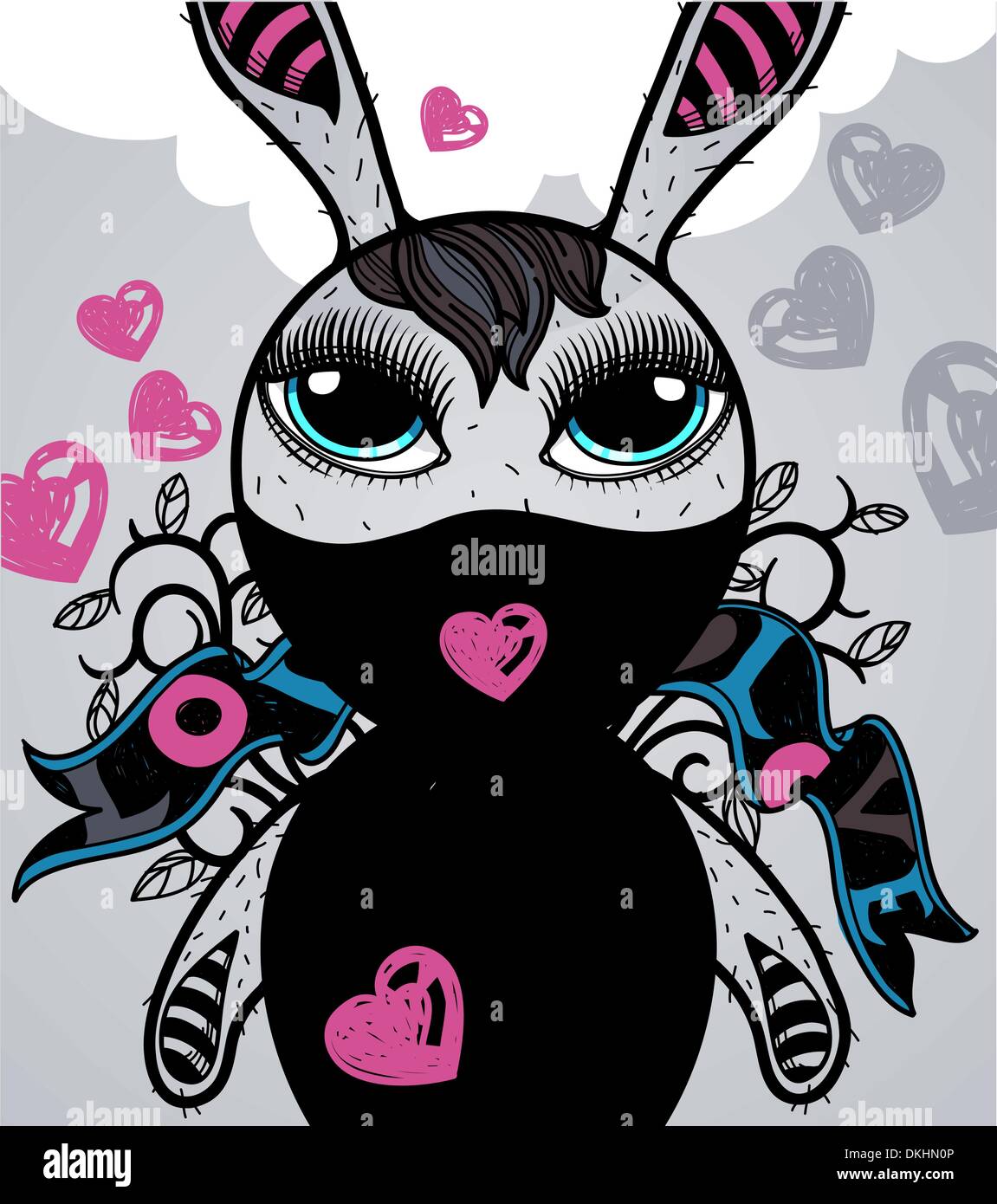 Vector illustration of a black bunny et coeur battant Illustration de Vecteur