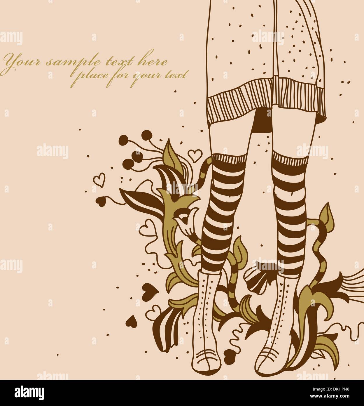 En bas des jambes slim entrelardées sur un fond floral Illustration de Vecteur