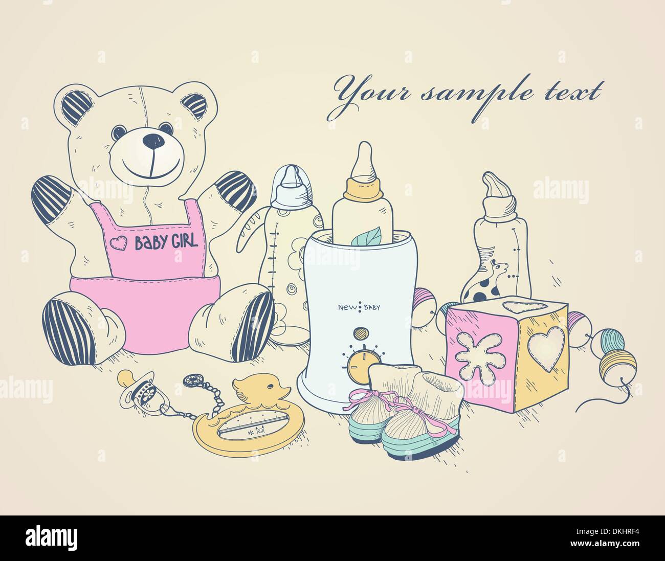 Carte A La Main Pour Les Felicitations Pour La Naissance D Une Petite Fille Image Vectorielle Stock Alamy