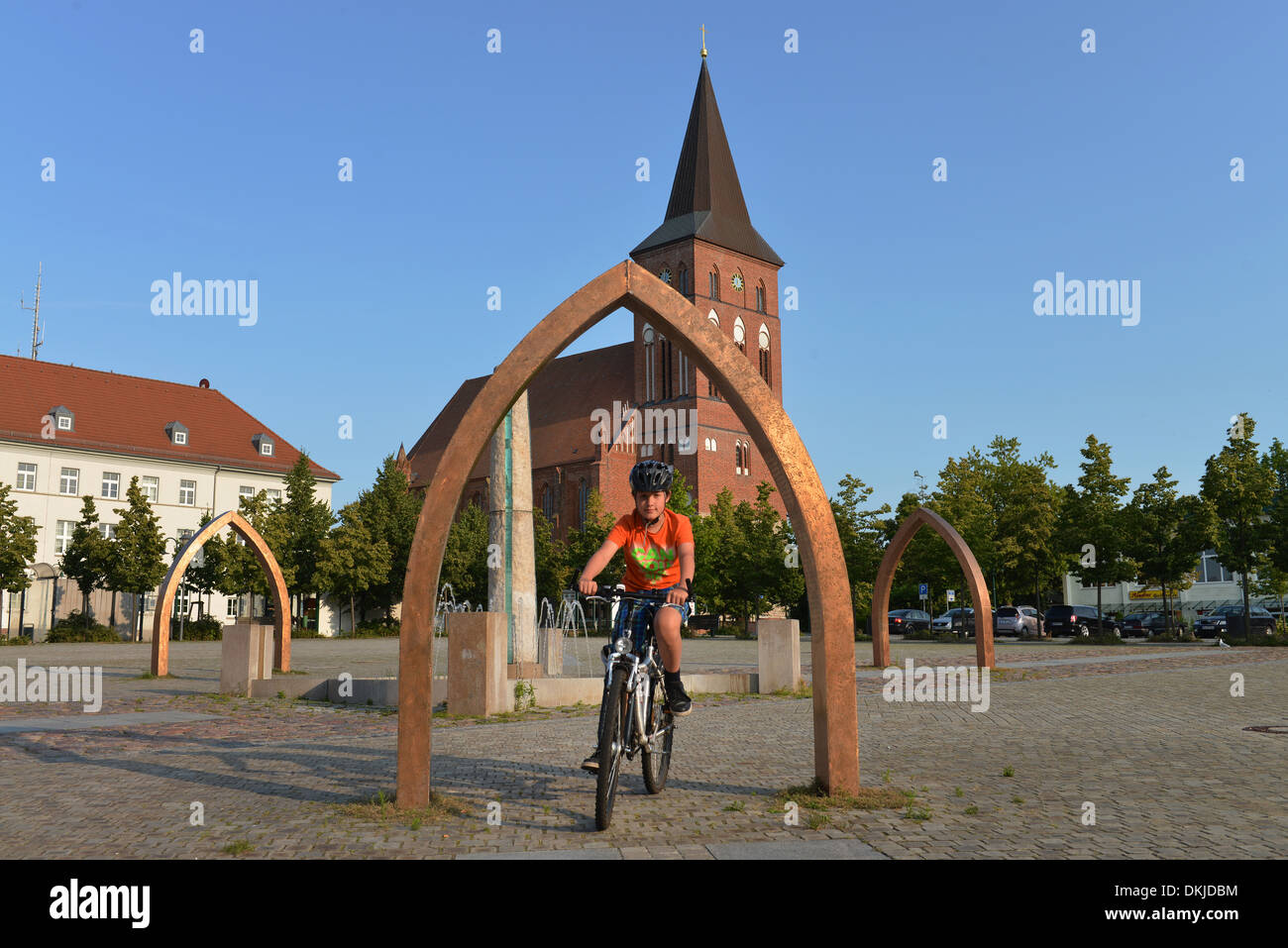 Marktplatz, Marienkirche, Pasewalk, Mecklenburg-Vorpommern, Allemagne Banque D'Images