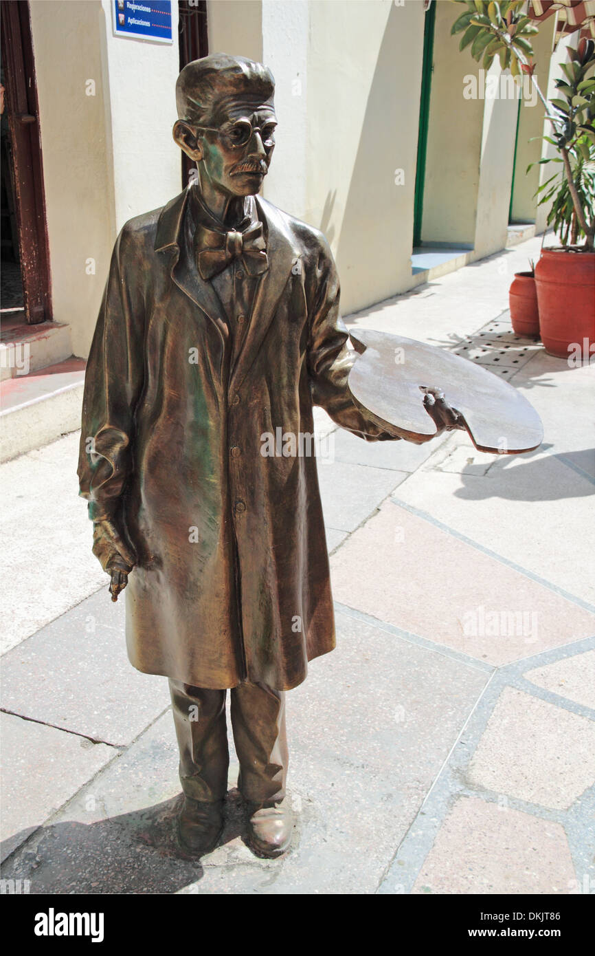 Statue du peintre sur la Calle Indepedencia Sur, Sancti Spiritus, province de Sancti Spiritus, Cuba, mer des Caraïbes, l'Amérique centrale Banque D'Images
