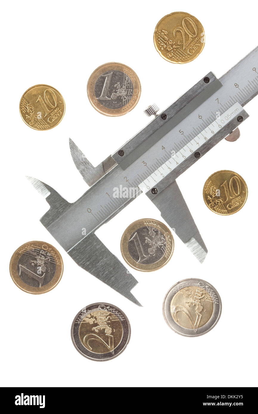 Les pièces en euros et l'étrier, isolé Banque D'Images