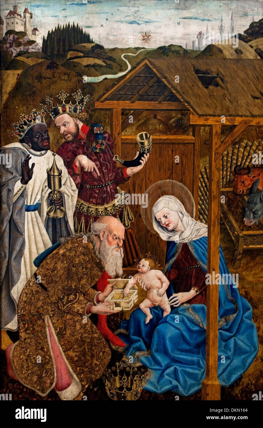 Anbetung der Drei Konige HLL ( Adoration des trois rois saints ) 1440 par le Meister der Pollinger Tafeln Allemand Allemagne Banque D'Images