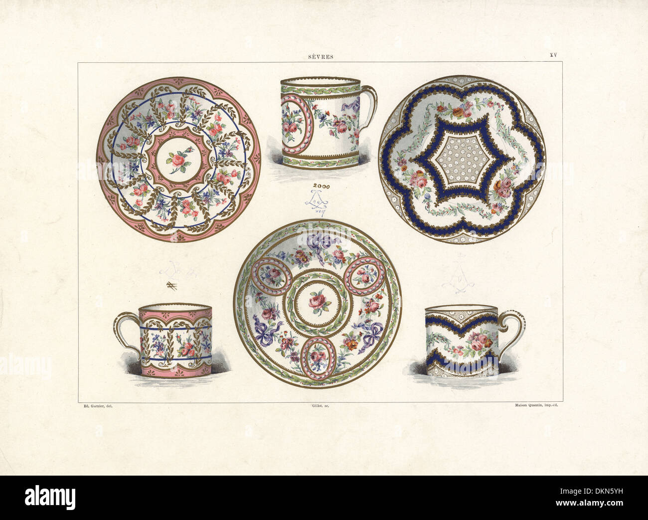 Sevres tasses et soucoupes de la Carree, style xviiième siècle. Banque D'Images