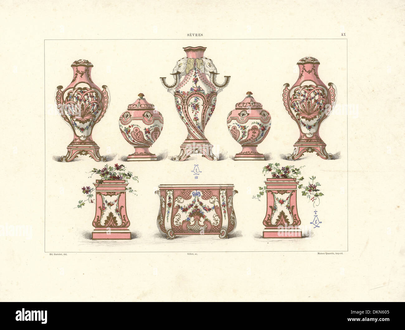 Cinq vases de fleurs et trois jardinieres, 18thC. Banque D'Images