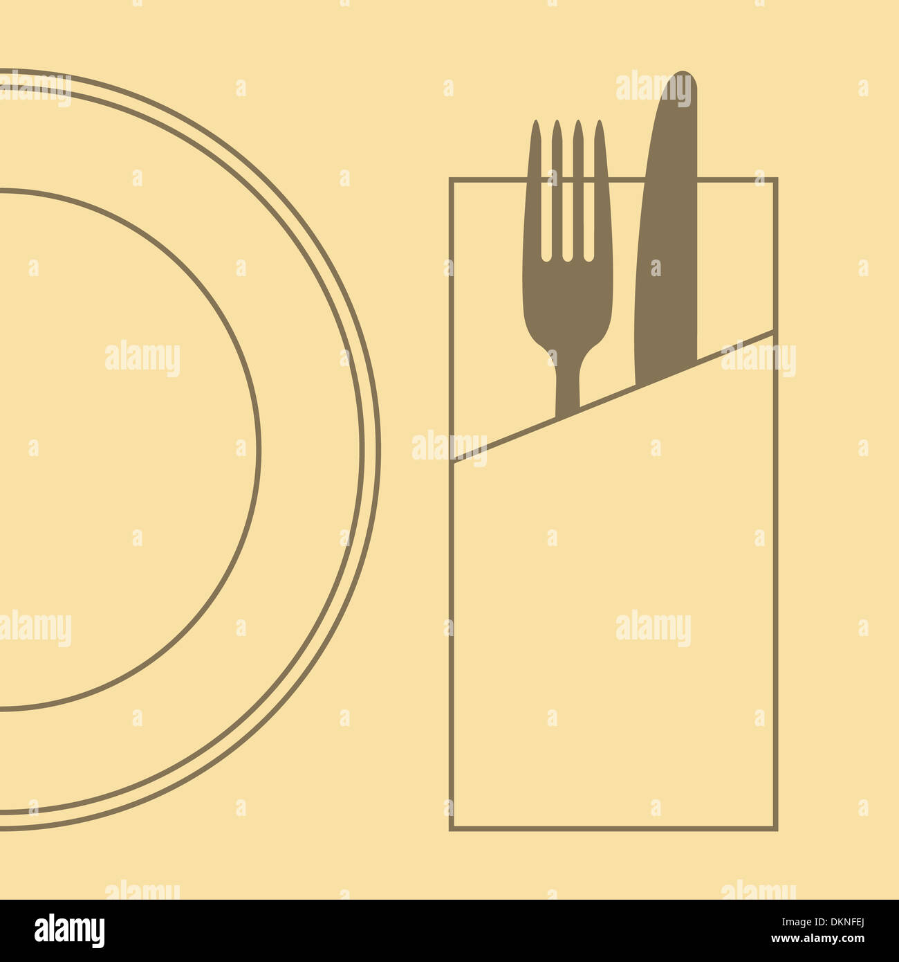 Restaurant menu design avec couteau, fourchette, assiette et nappes Banque D'Images
