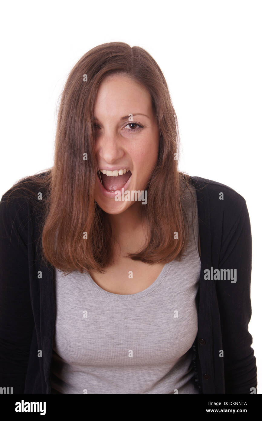 Jeune femme criant Banque D'Images