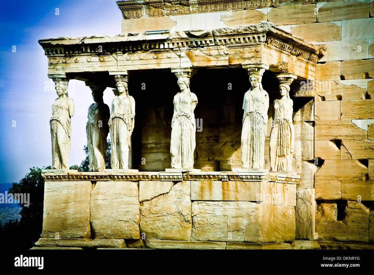 Le porche à caryatide. L'Erechtheion. Acropole d'Athènes. Atica. La Grèce. L'Europe Banque D'Images