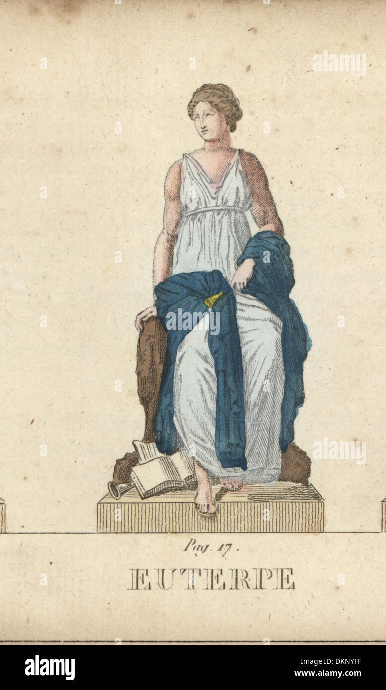 L'Euterpe, muse grecque de la chanson et de la poésie élégiaque, avec flûte. Banque D'Images