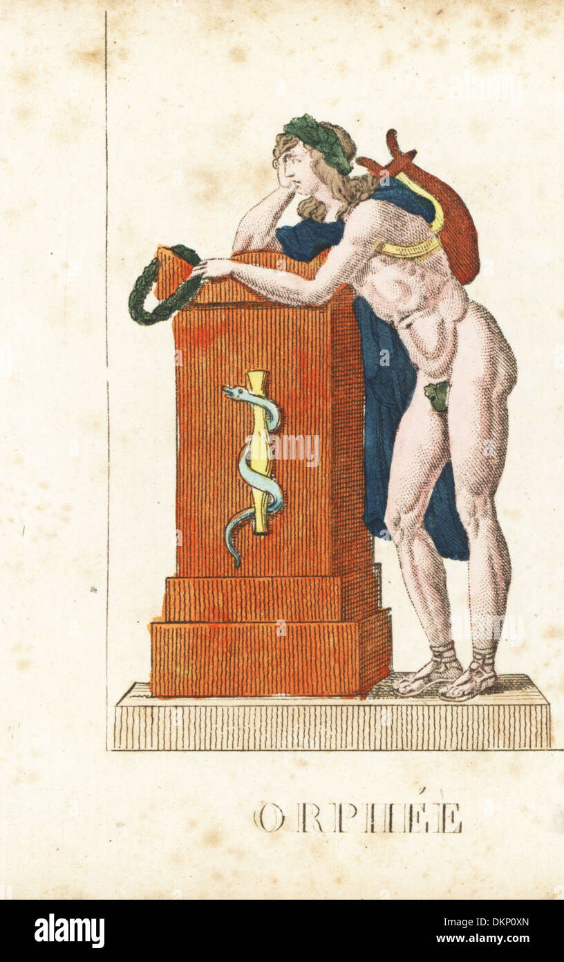 Orphée, héros grec, musicien et poète, avec guirlande, lyre et de vigne. Banque D'Images