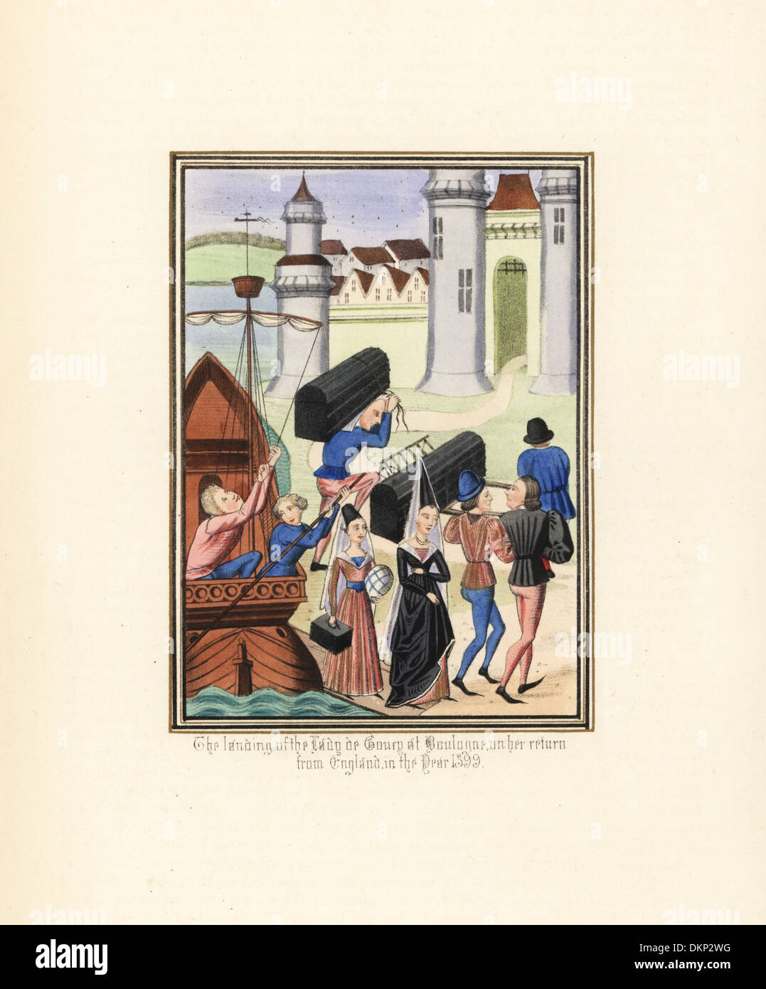 Débarquement de Lady de Courcy à Boulogne sur son retour d'Angleterre, 1399. Banque D'Images