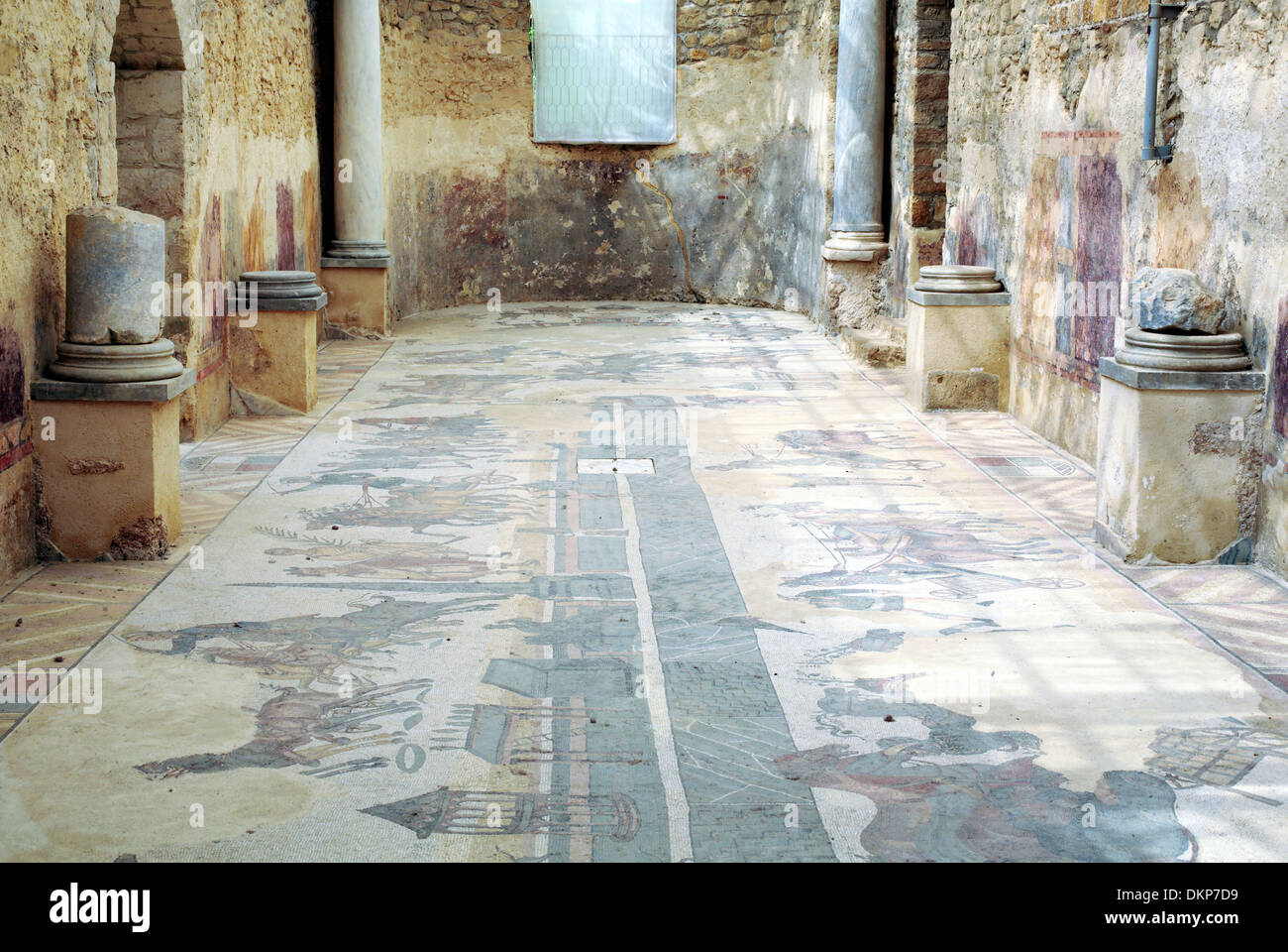 Mosaïque romaine, la Villa Romana del Casale, Piazza Armerina, Sicile, Italie Banque D'Images