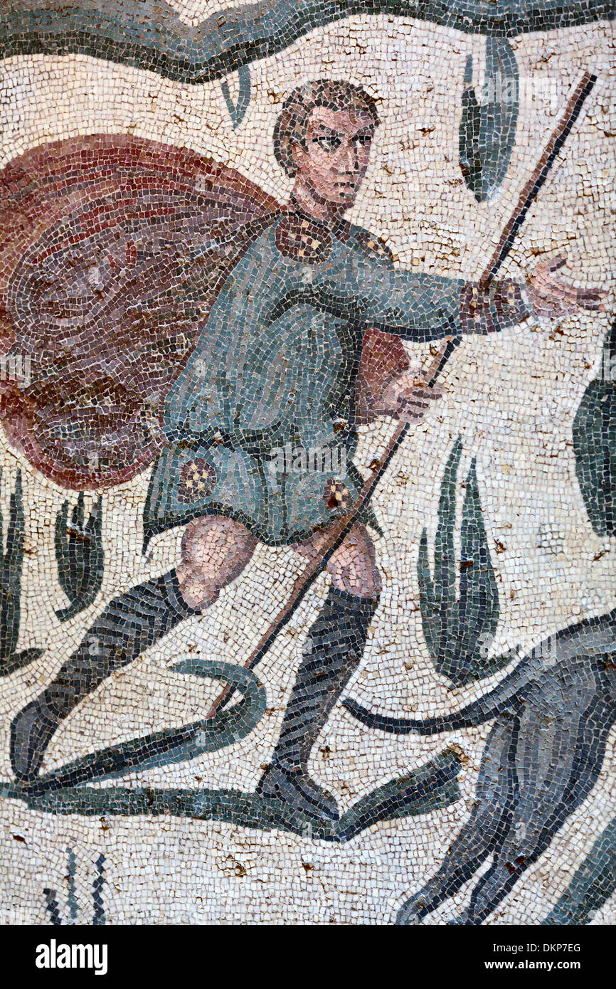 Mosaïque romaine, la Villa Romana del Casale, Piazza Armerina, Sicile, Italie Banque D'Images