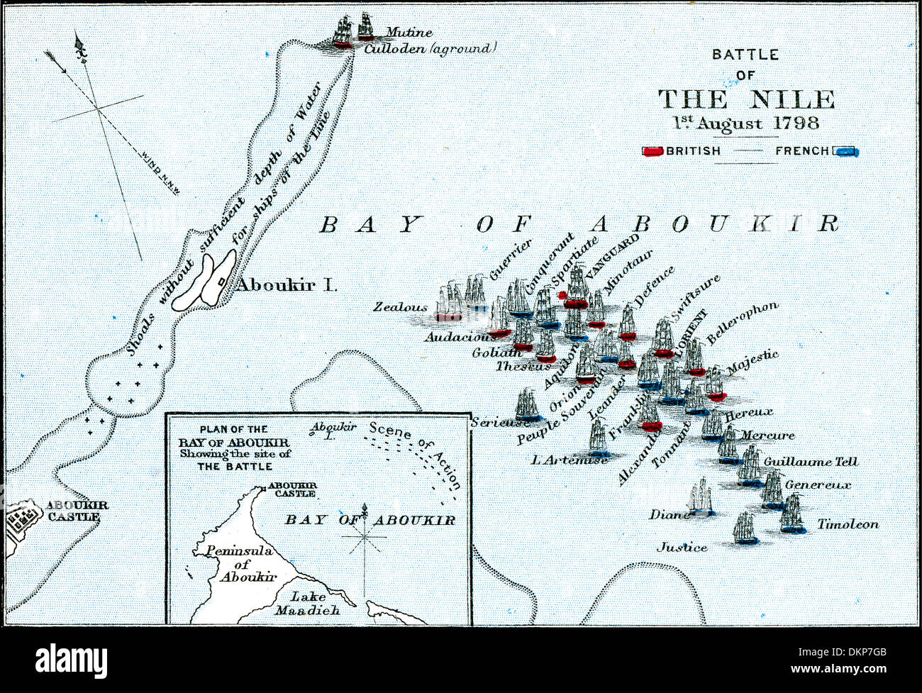 La bataille du Nil, 1798. Plan de bataille. Publié 1899. Banque D'Images