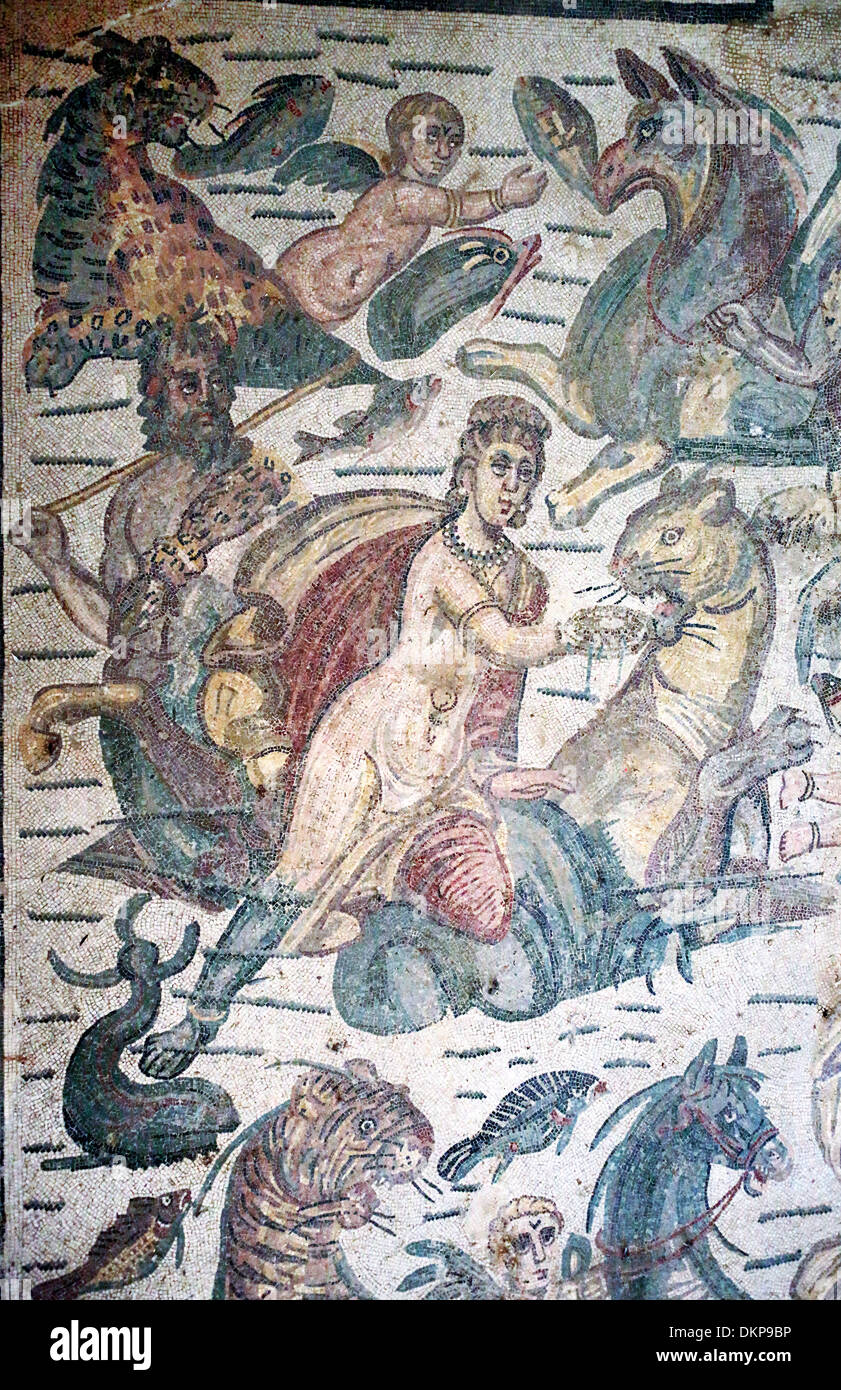 Mosaïque romaine, la Villa Romana del Casale, Piazza Armerina, Sicile, Italie Banque D'Images