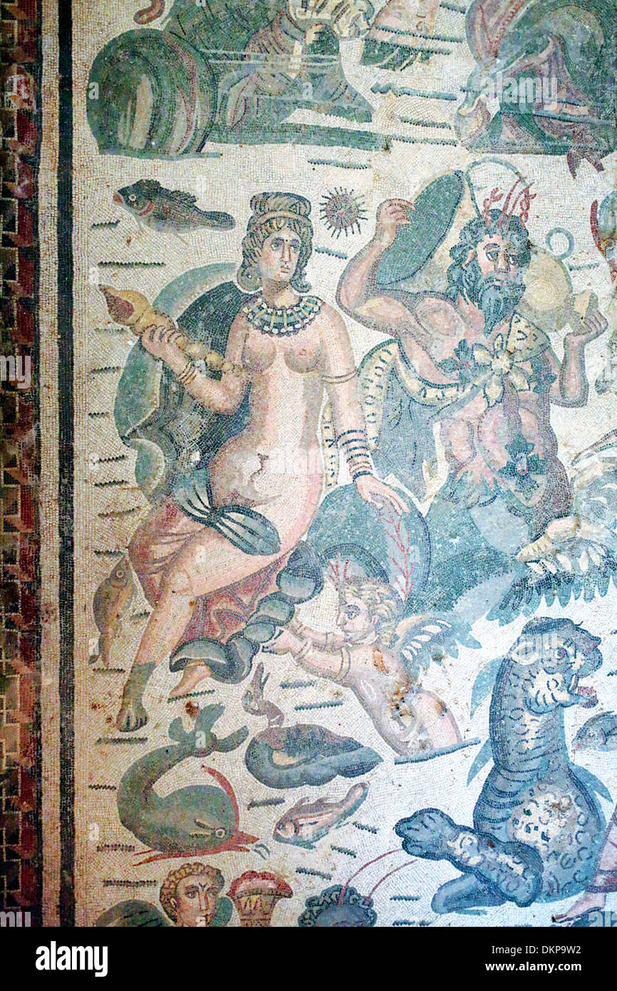 Mosaïque romaine, la Villa Romana del Casale, Piazza Armerina, Sicile, Italie Banque D'Images