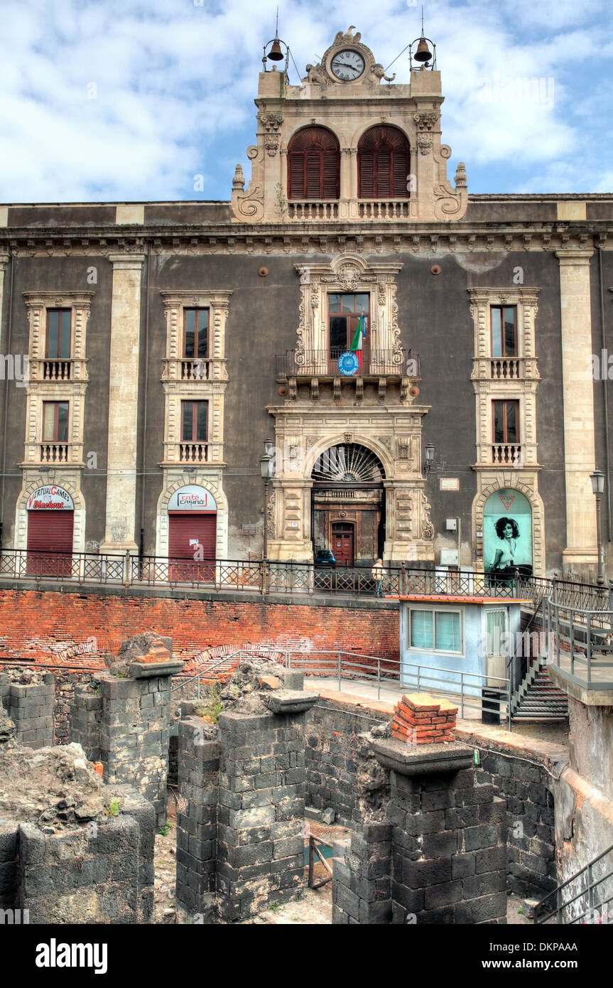 Amphithéâtre romain, Catane, Sicile, Italie Banque D'Images