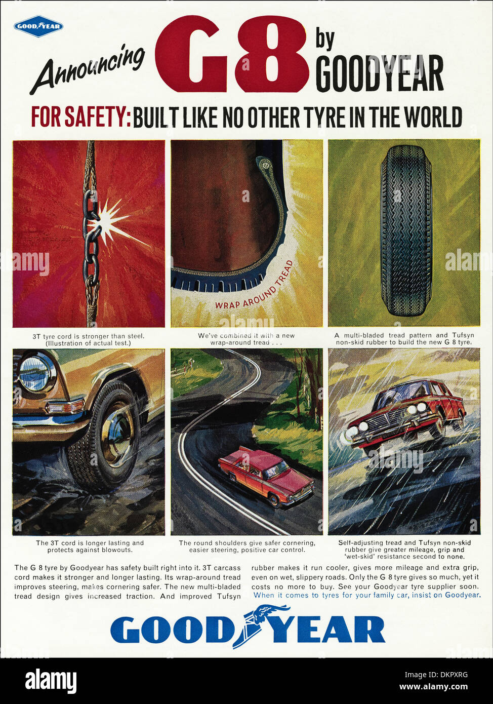 1960 vintage publicité Publicité GOODYEAR G8 les pneus de voiture Banque D'Images