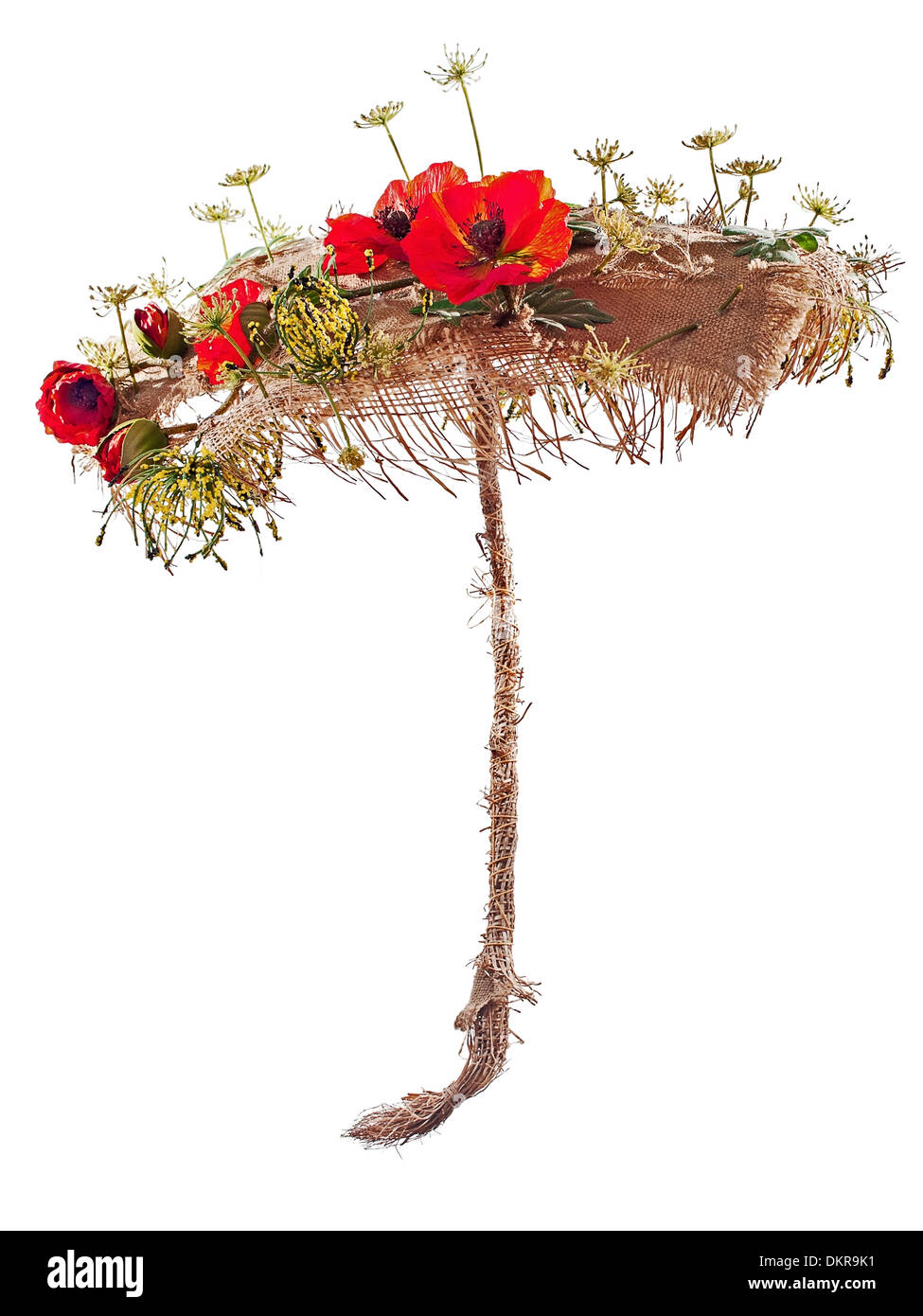 Cadre décoratif à partir de jute, de nattes et de fleurs de pavot artificiel. Libre. Banque D'Images