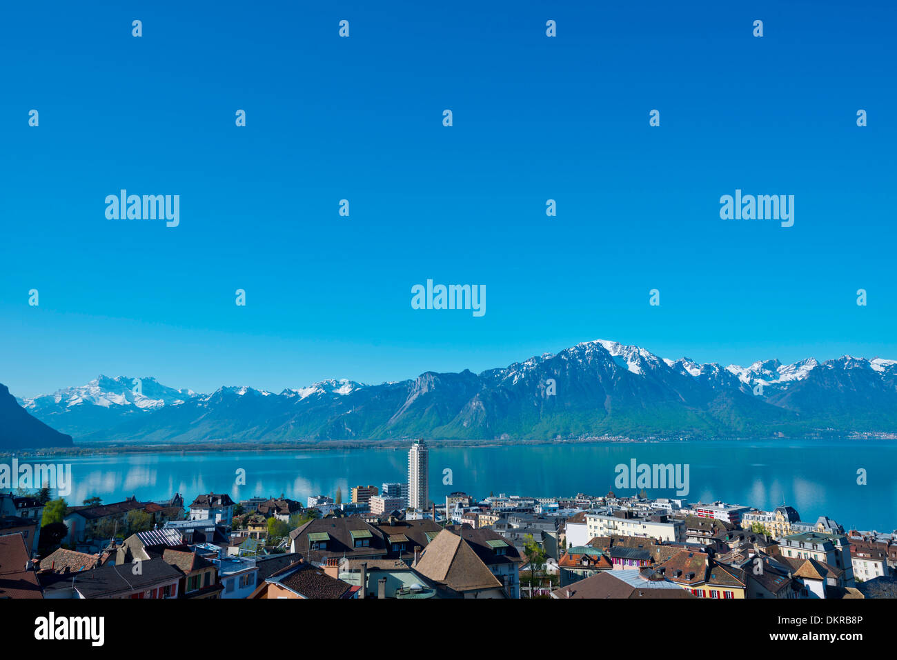 La Suisse, d'Europe, village, ville, maison, maison, bâtiment, lac, Lac Léman, Lac de Genève, Leman, paysage, paysage, Vaud, Montreux Banque D'Images