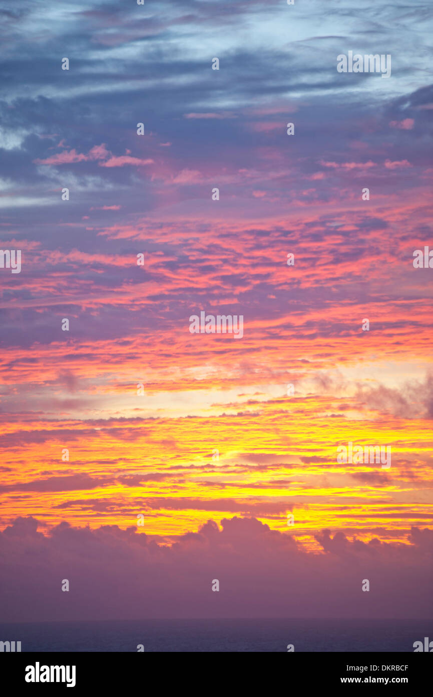 République dominicaine, de l'île, le coucher du soleil, coucher du soleil, Cabrera, Caraïbes, nuages, ciel, cieux, Banque D'Images