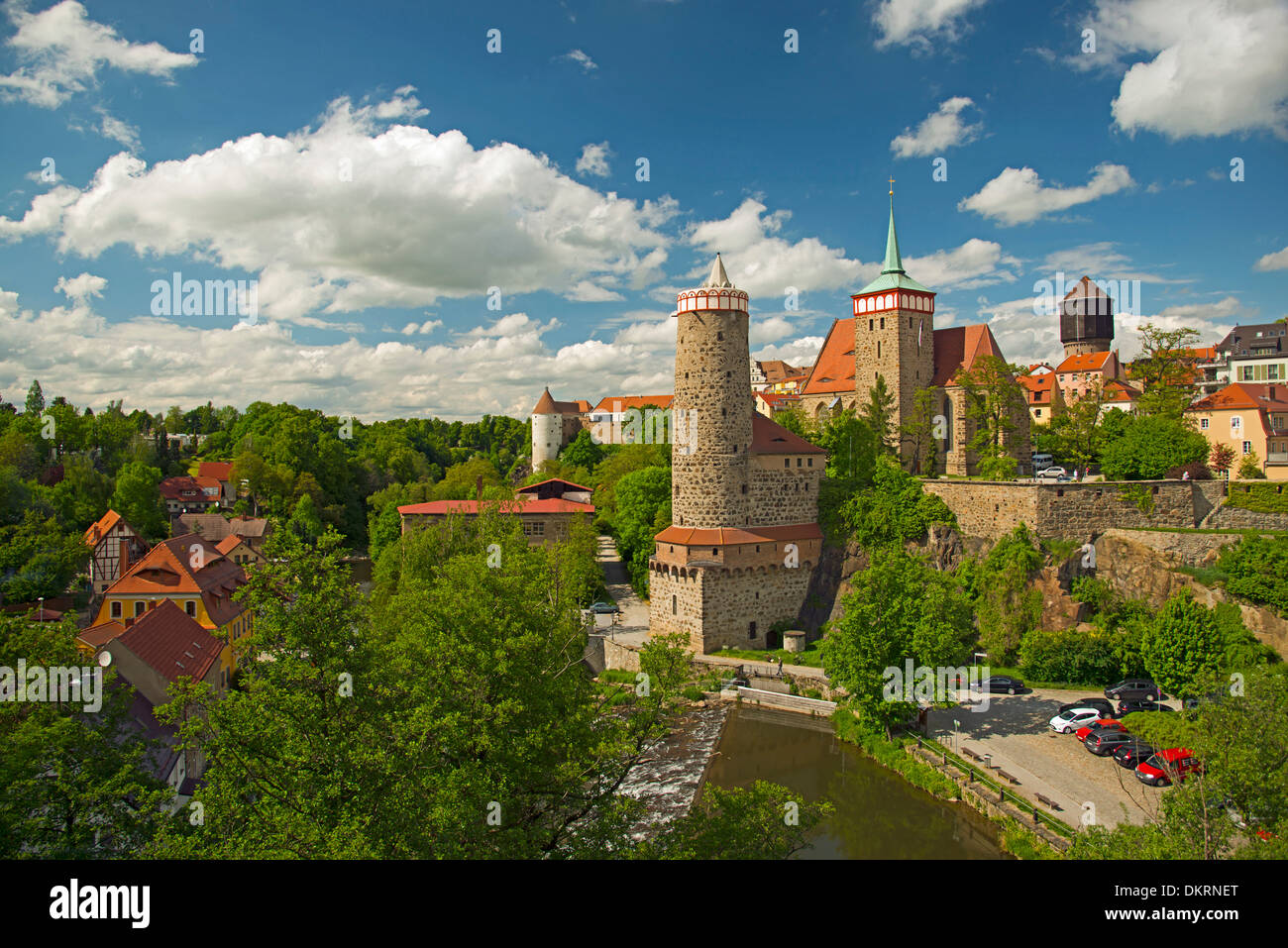 Vieux Budysin Bautzen Allemagne Europe Lusace Michael church Weser de Haute Lusace Saxe panorama de l'art de l'eau château d'eau Banque D'Images