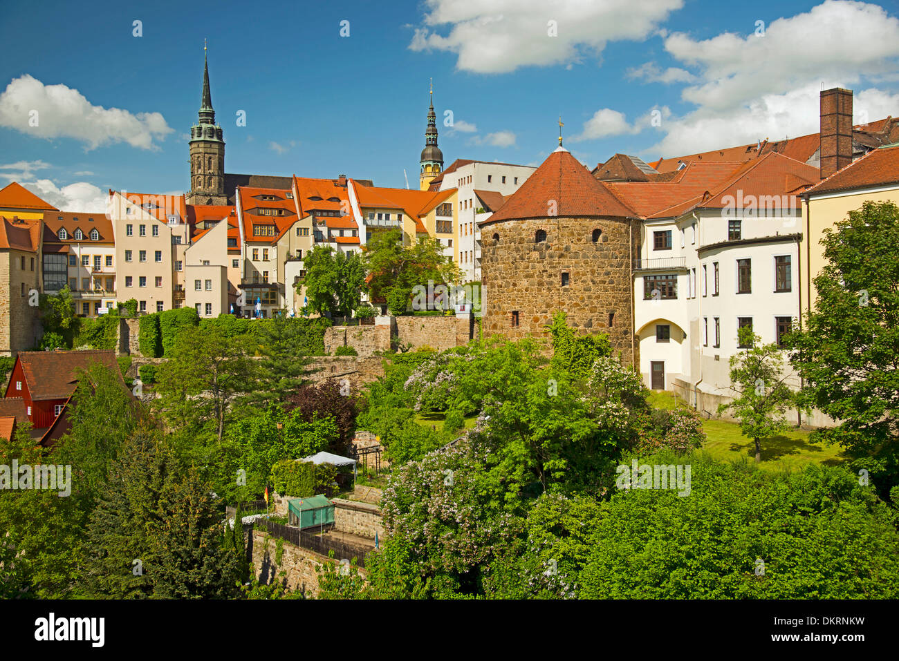 Budysin Bautzen Allemagne cathédrale dome Europe Lusace Weser de Haute Lusace Petri panorama city hall tower Saxe Banque D'Images