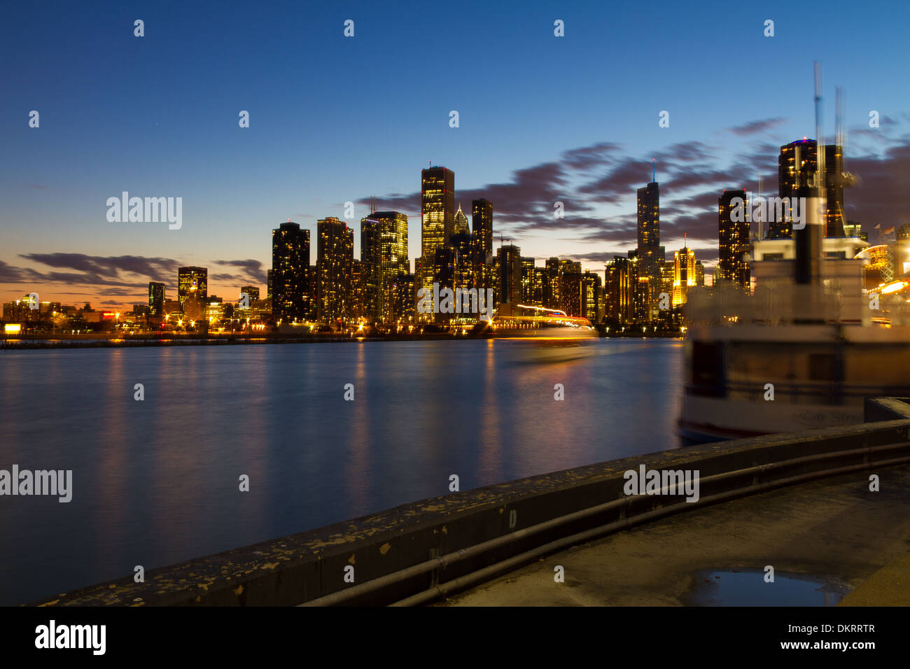 Chicago Cityscape soir skyline silhouette Banque D'Images