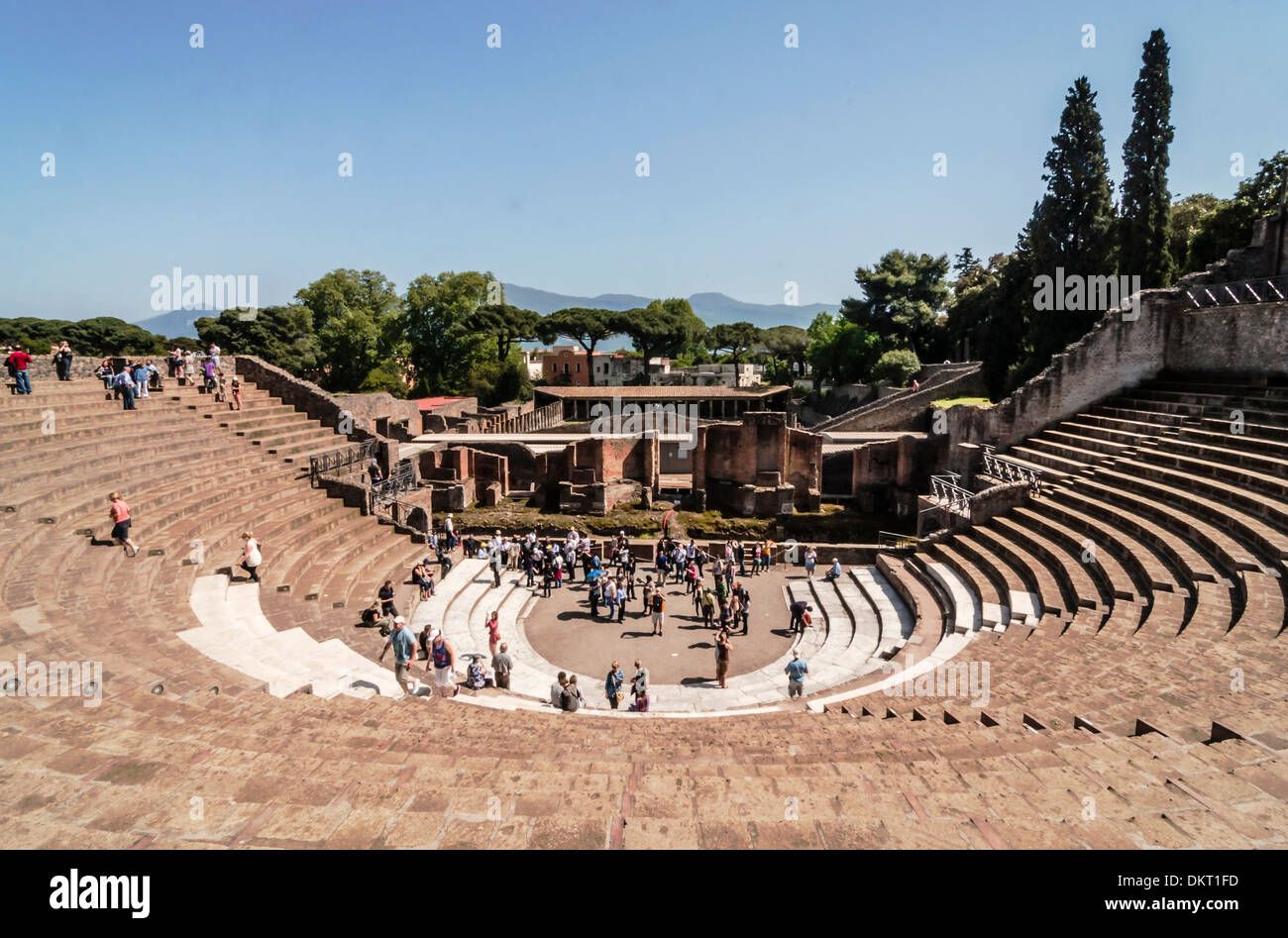 Vue sur les ruines du théâtre romain de Pompéi, Italie Banque D'Images