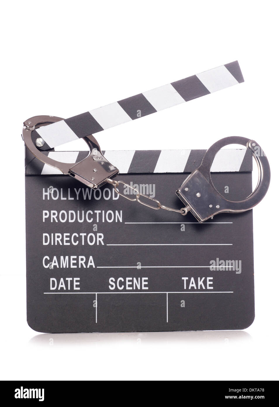 Clapper film avec des menottes découpe studio Banque D'Images