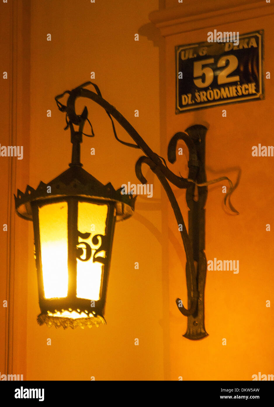 Lanterne de rue, Cracovie, Pologne Banque D'Images