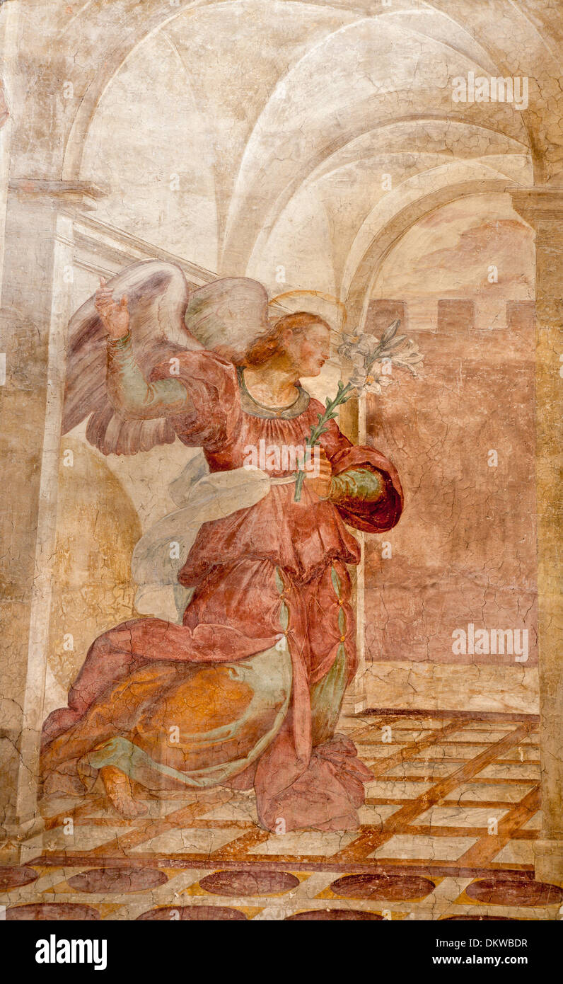 ROME - 22 mars : à partir de la fresque de l'Archange Gabriel Annonciation scène sur le mur de la Basilique Santa Prassede Banque D'Images