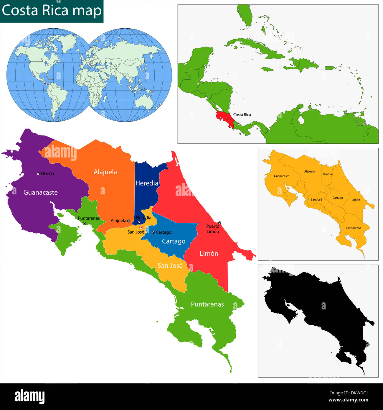 Carte de Costa Rica Banque D'Images