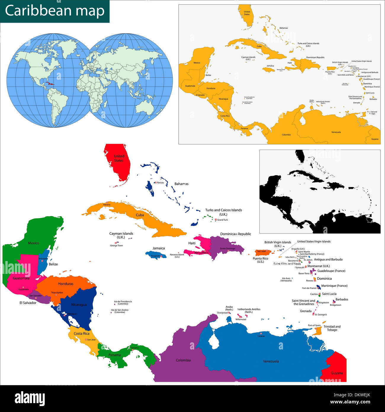 Carte des Caraïbes Photo Stock - Alamy