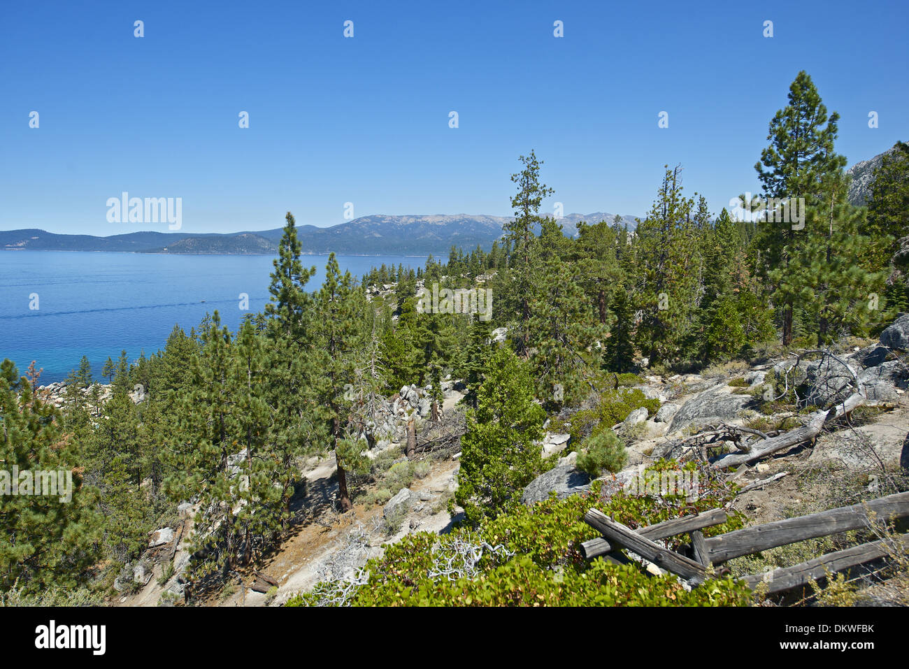 Lake Tahoe en Californie - Panorama du lac en été. Plus grand lac alpin d'Amérique du Nord. Banque D'Images
