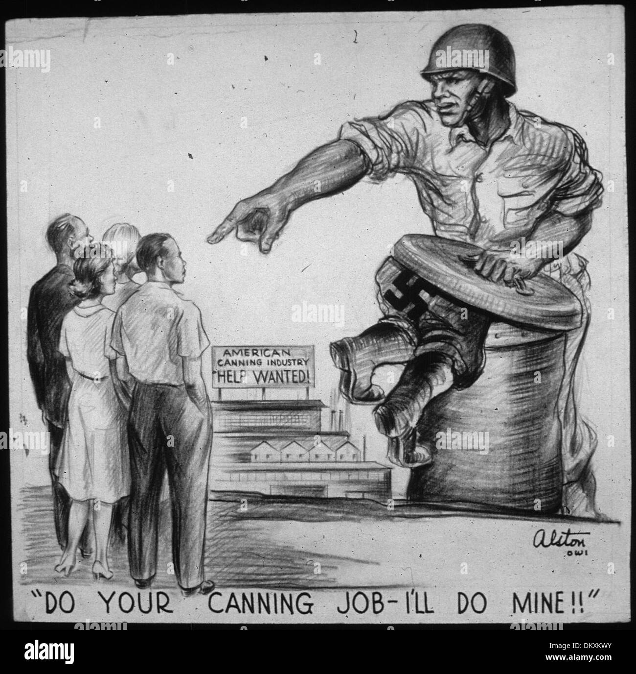 Une image historique avec un slogan « Do Your Canning Job - I'll do mine », reflétant l'esprit communautaire et les rôles individuels en temps de guerre ou dans le travail agricole, où la collaboration était essentielle. Banque D'Images