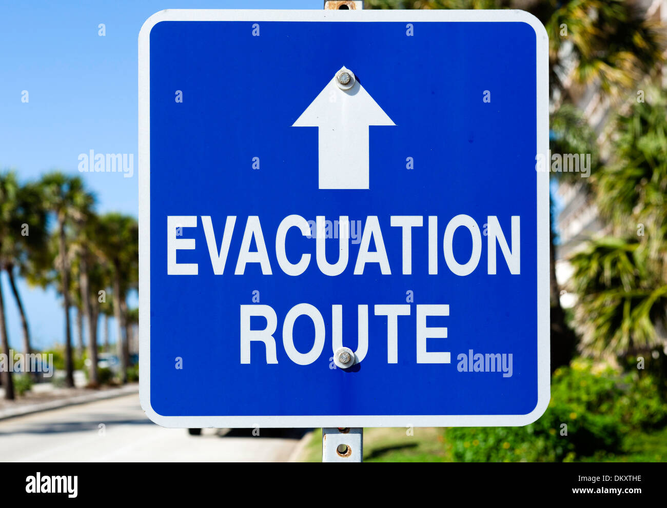 L'ouragan Évacuation signe, Lido Beach, Sarasota, la Côte du Golfe, Florida, USA Banque D'Images