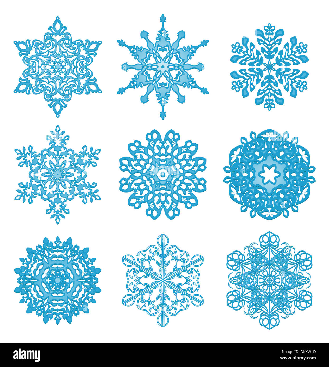 C'est beaucoup de différents flocons sur fond blanc Banque D'Images
