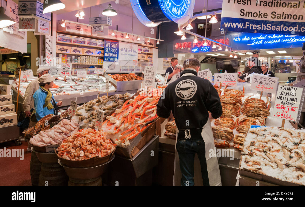 Washington, Seattle, Pike Place Market, fruits de mer, coquillages Banque D'Images