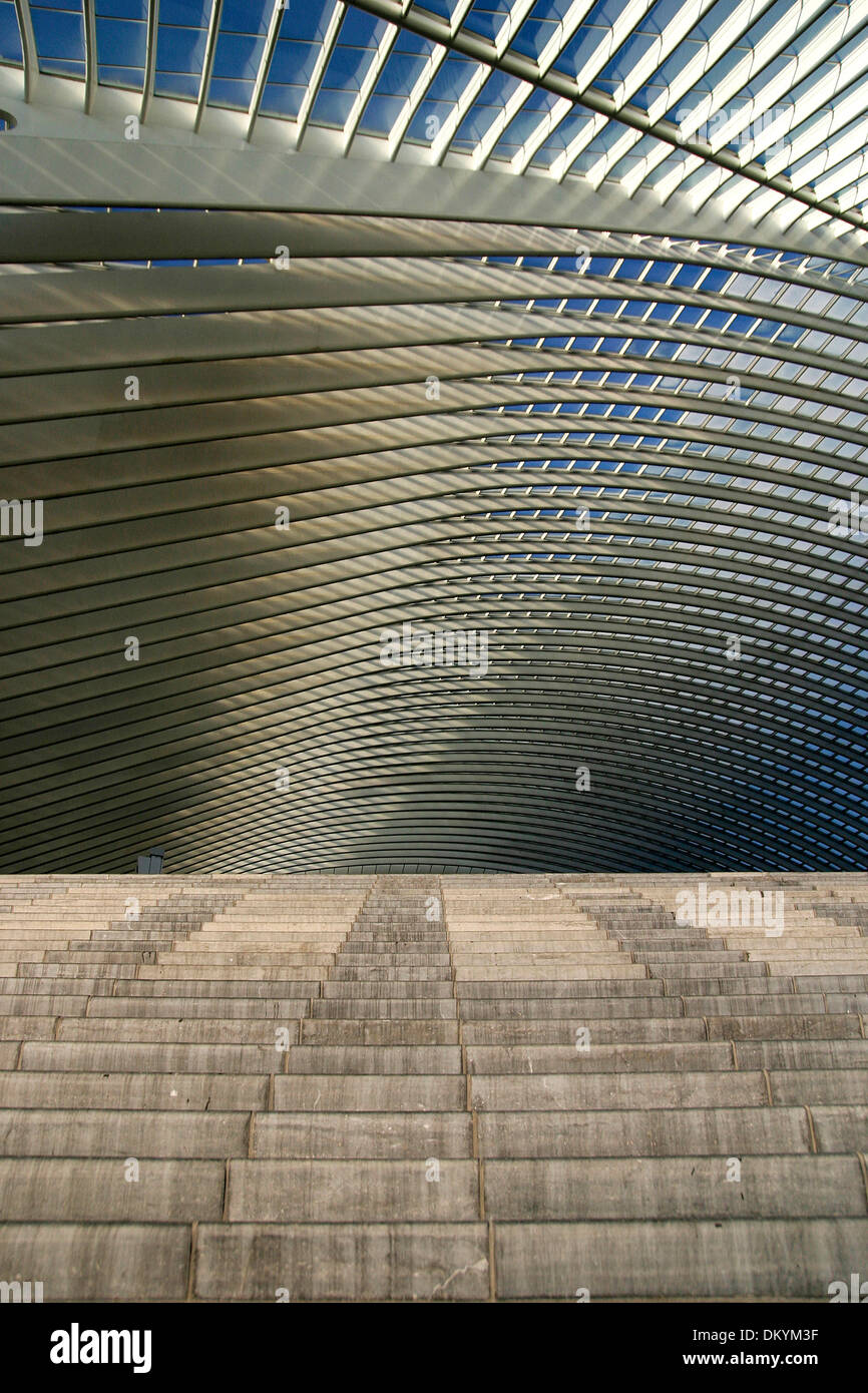 Toit et escaliers d'une gare ferroviaire à Liège, Belgique. Banque D'Images