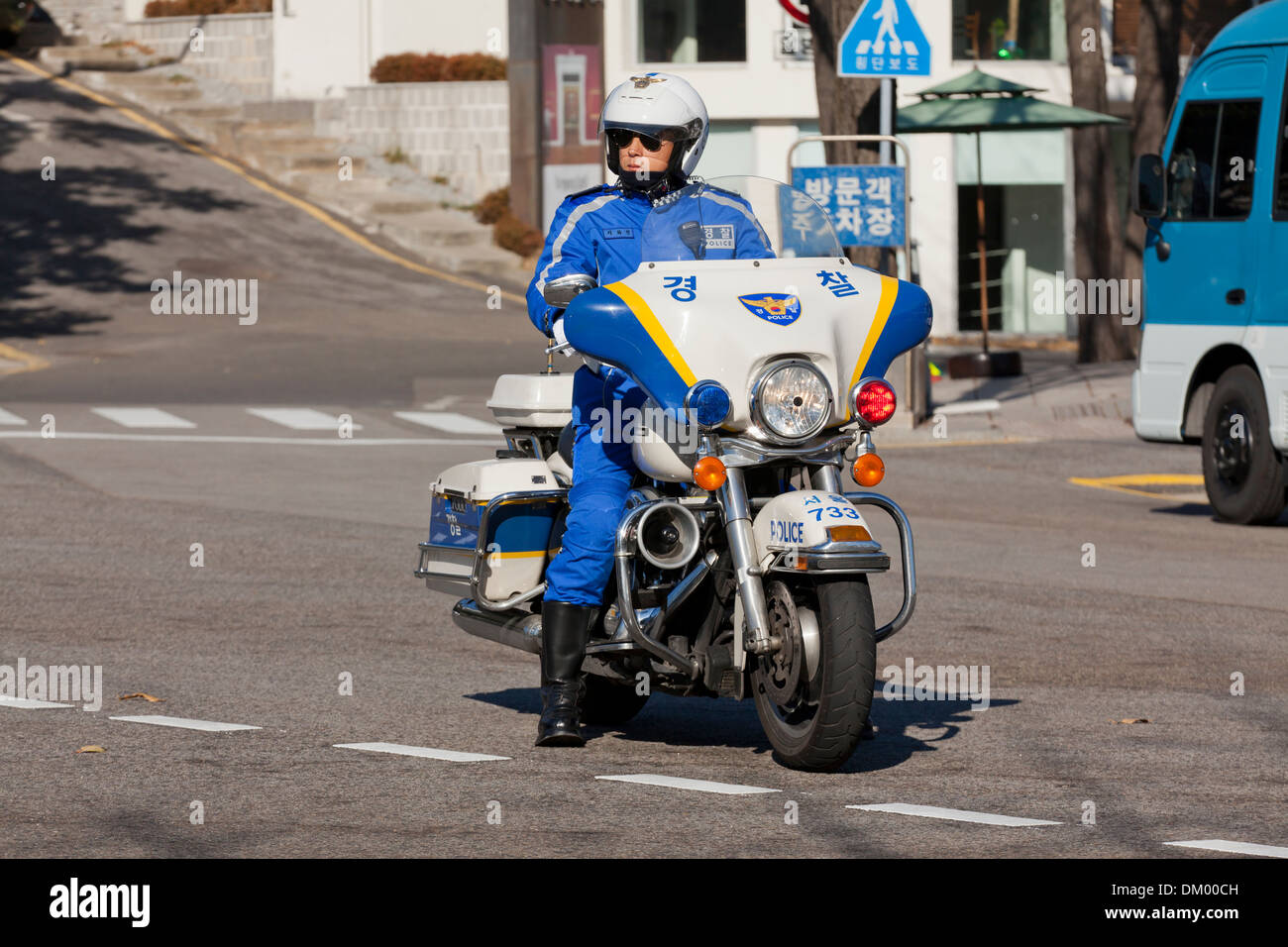 Policier à moto - Séoul, Corée du Sud Banque D'Images