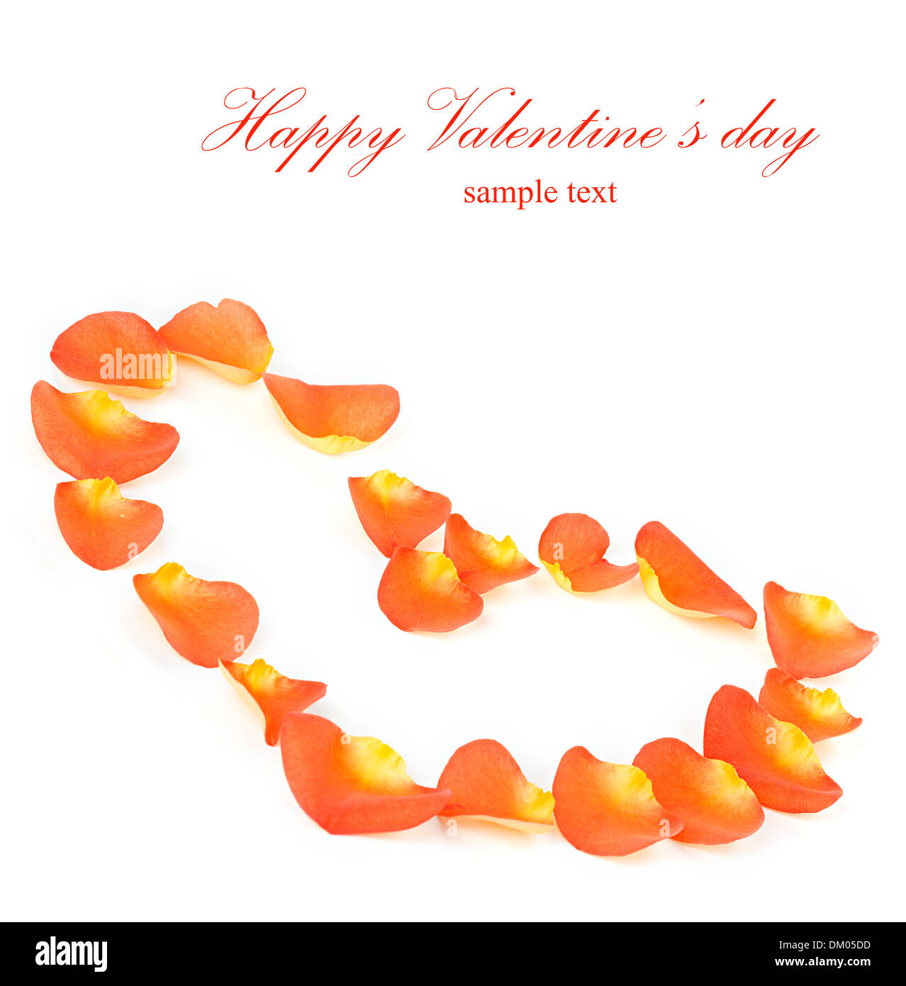 Coeur de pétales de rose, l'exemple de texte Banque D'Images