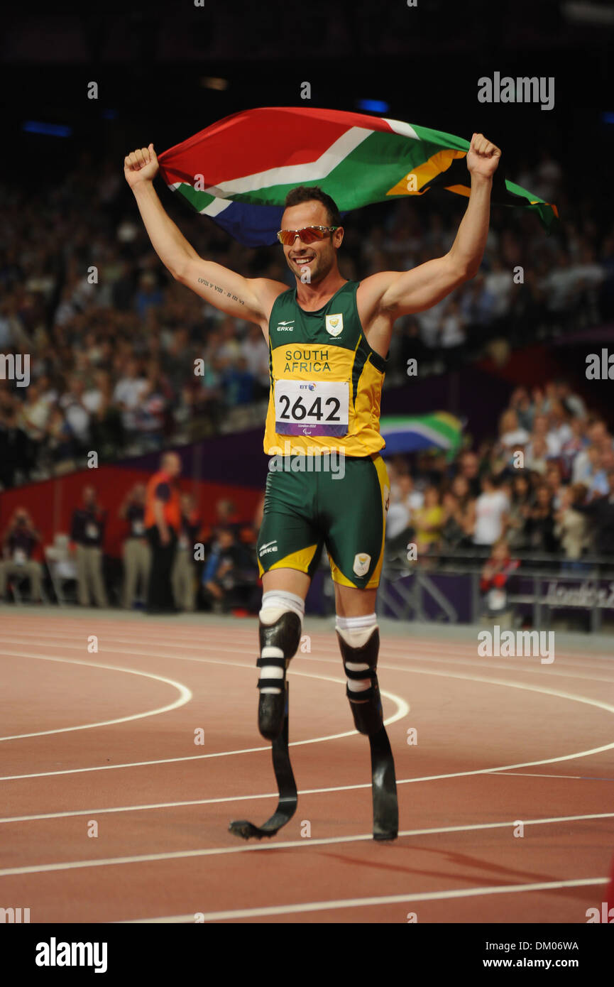 Oscar Pistorius (Afrique du Sud) remporte l'or men's 400m T44 dernière au stade Olympique Londres Angleterre - 08.09.12 Où : London Banque D'Images