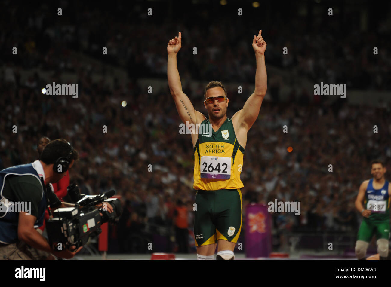 Oscar Pistorius (Afrique du Sud) remporte l'or men's 400m T44 dernière au stade Olympique Londres Angleterre - 08.09.12 Banque D'Images